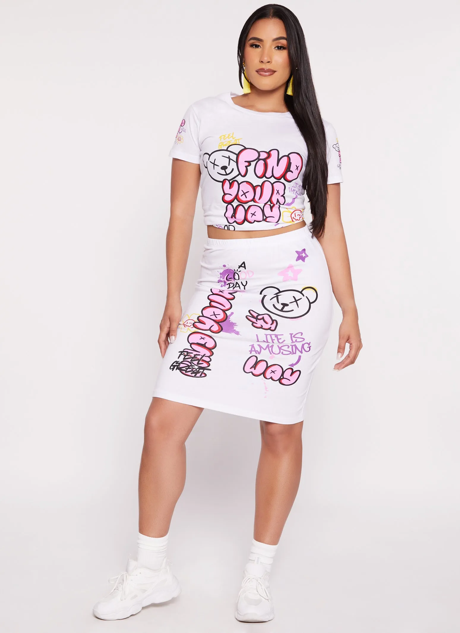 Find Your Way Graffiti Midi Pencil Skirt sold by Rainbow