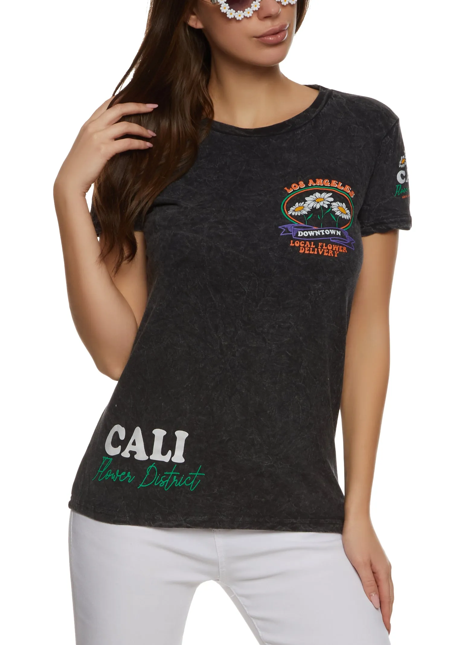 Acid Wash Cali Flower District Graphic Tee sold by Rainbow