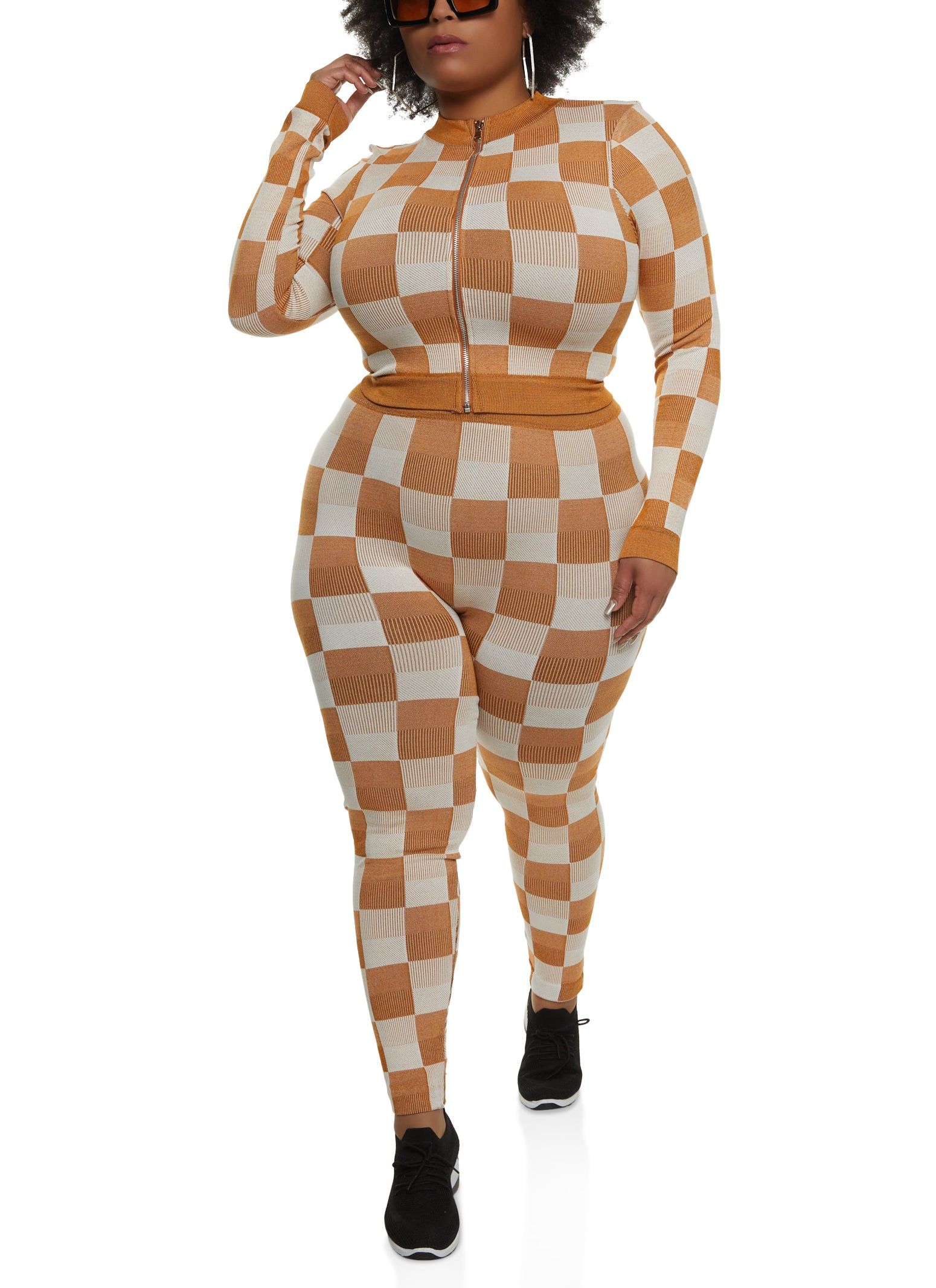 Plus Size Seamless Checkered Print Track Jacket sold by Rainbow product image thumbnail 2