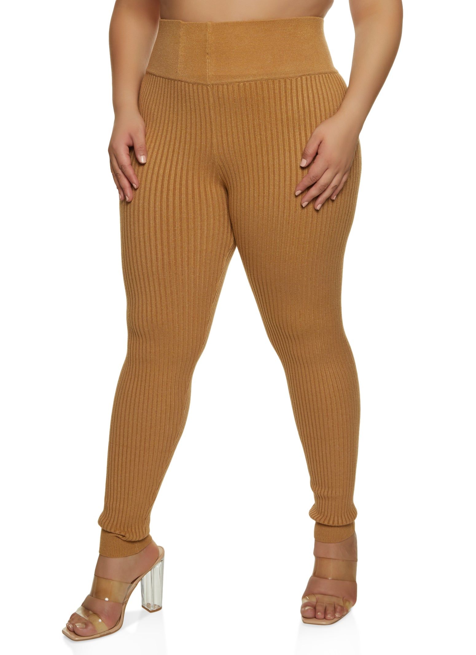 Plus Size Ribbed High Waisted Leggings sold by Rainbow