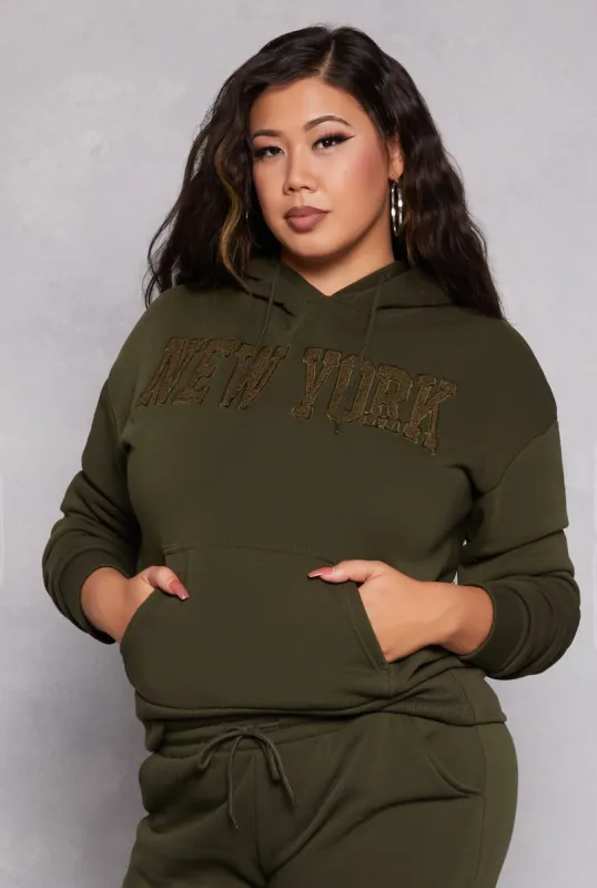 Plus Size New York Chenille Graphic Pullover Hoodie sold by Rainbow