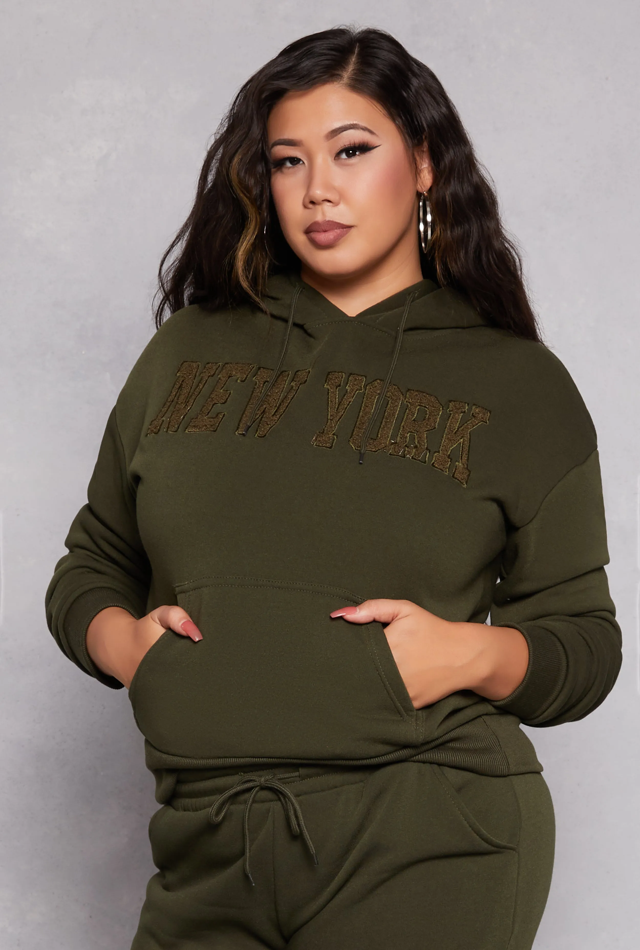 Plus Size New York Chenille Graphic Pullover Hoodie sold by Rainbow