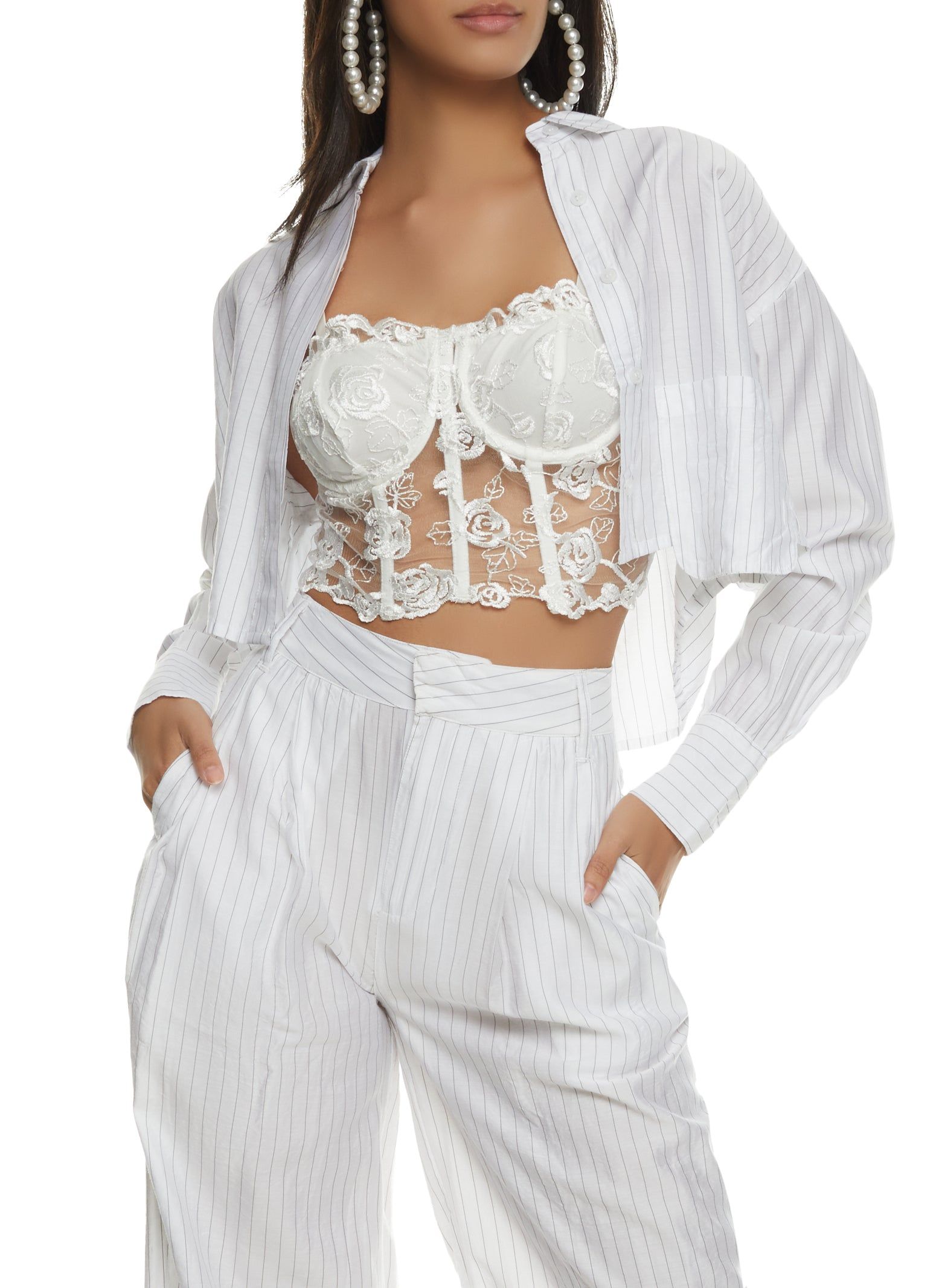 Pin Stripe Cropped Shirt sold by Rainbow