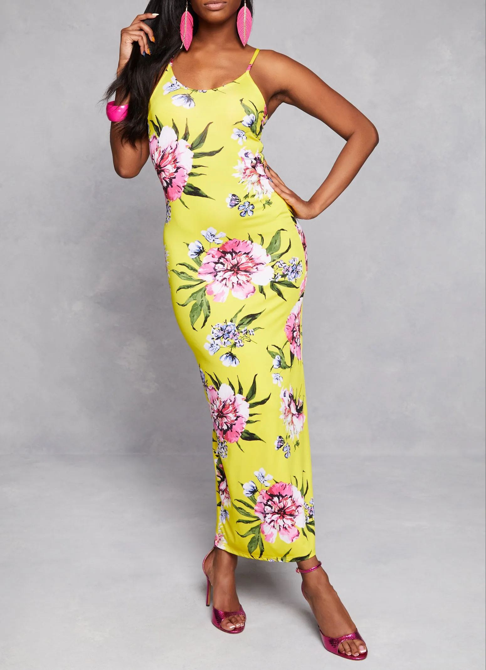 Floral Print V Neck Cami Maxi Dresses sold by Rainbow product image thumbnail 2