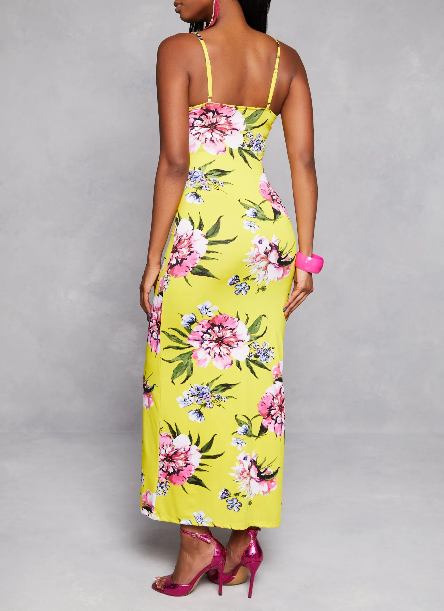 Floral Print V Neck Cami Maxi Dresses sold by Rainbow product image thumbnail 3
