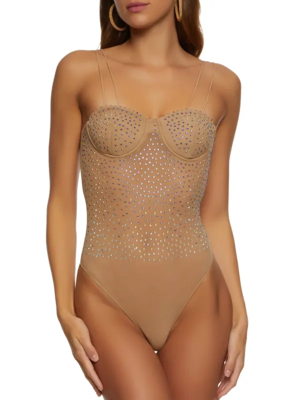 Rhinestone Studded Strappy Bustier Bodysuit sold by Rainbow