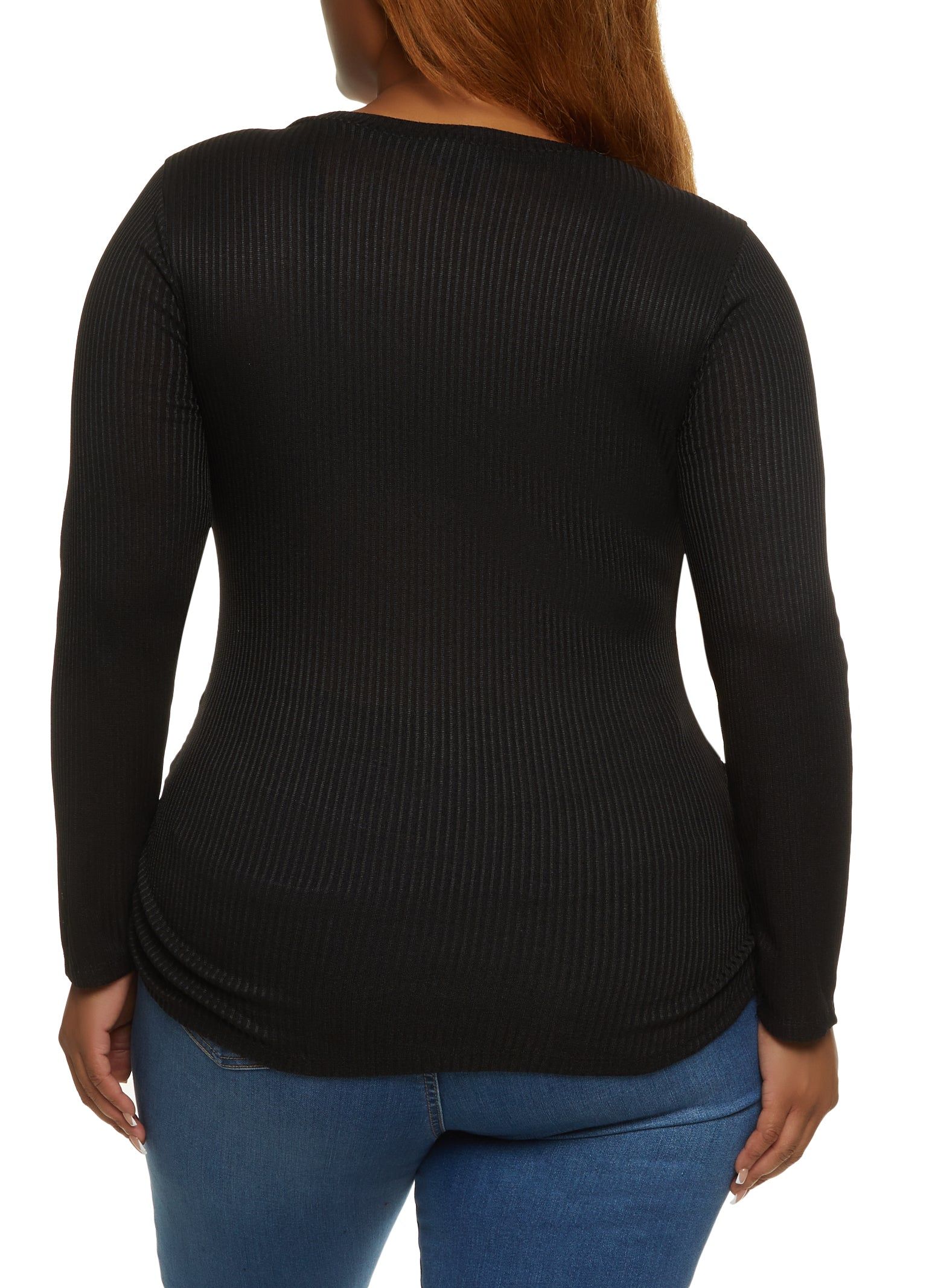 Plus Size Solid Ribbed Knit Long Sleeve Top sold by Rainbow product image thumbnail 2