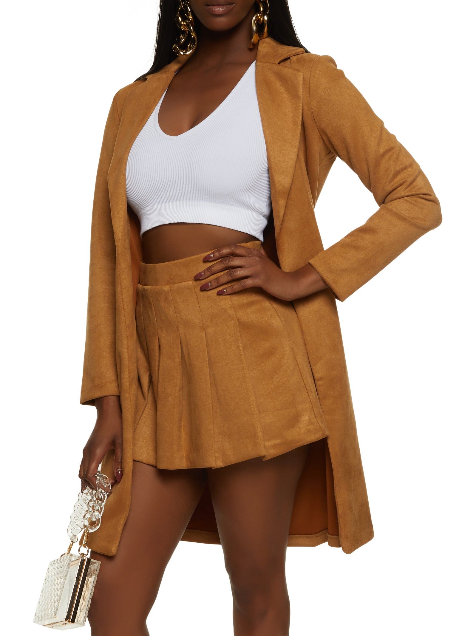 Faux Suede Belted Wrap Coat sold by Rainbow