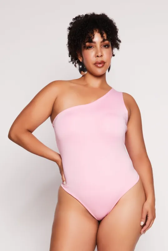 Plus Size Daisy Double Lined One Shoulder Bodysuit sold by Rainbow