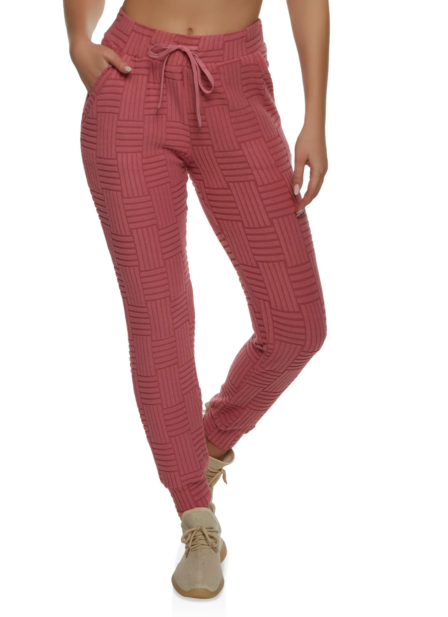 Textured Knit Drawstring High Waisted Joggers sold by Rainbow