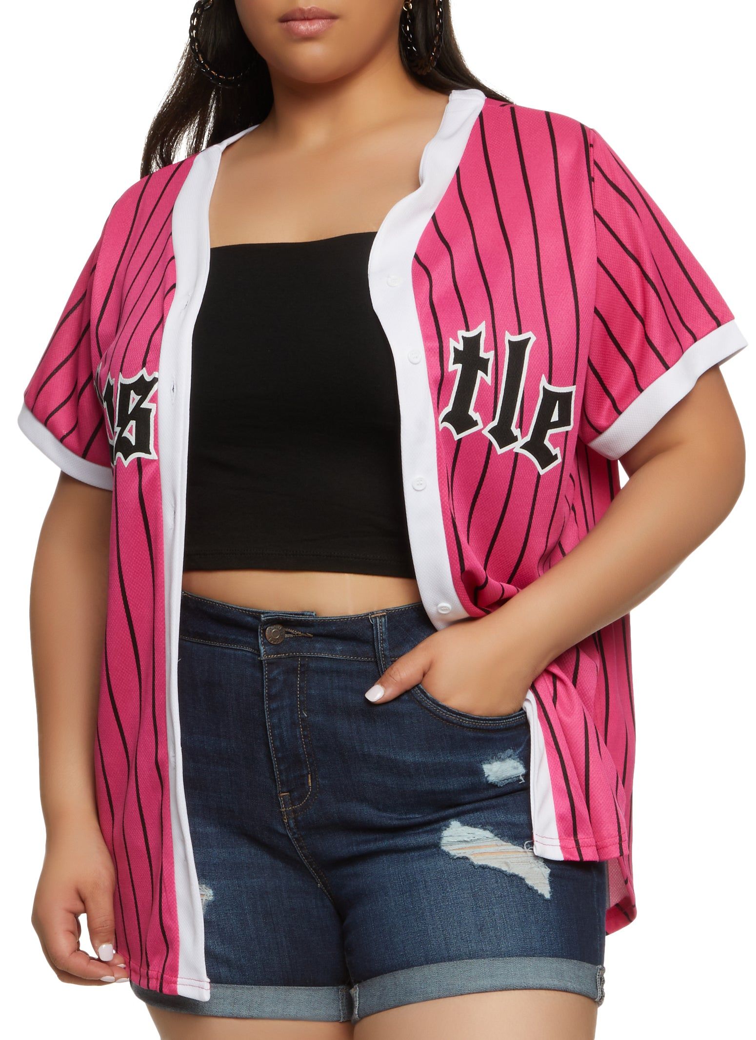 Plus Size Striped Hustle Mesh Baseball Tee sold by Rainbow