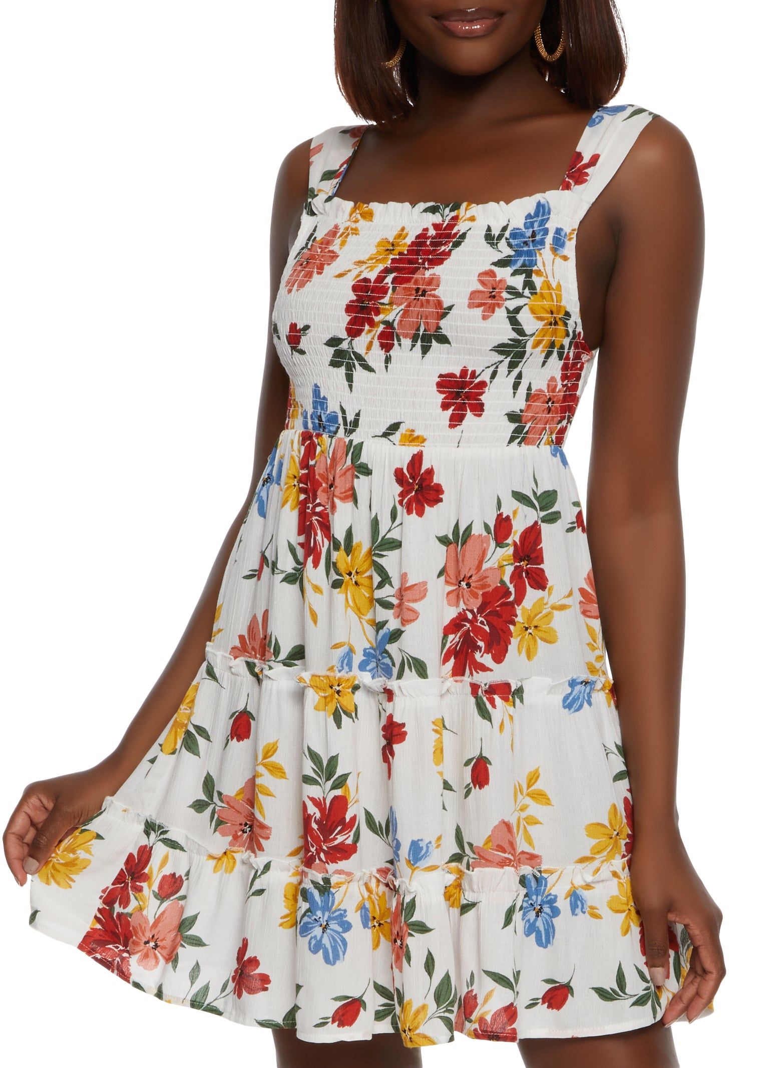 Floral Print Smocked Tiered Dress sold by Rainbow
