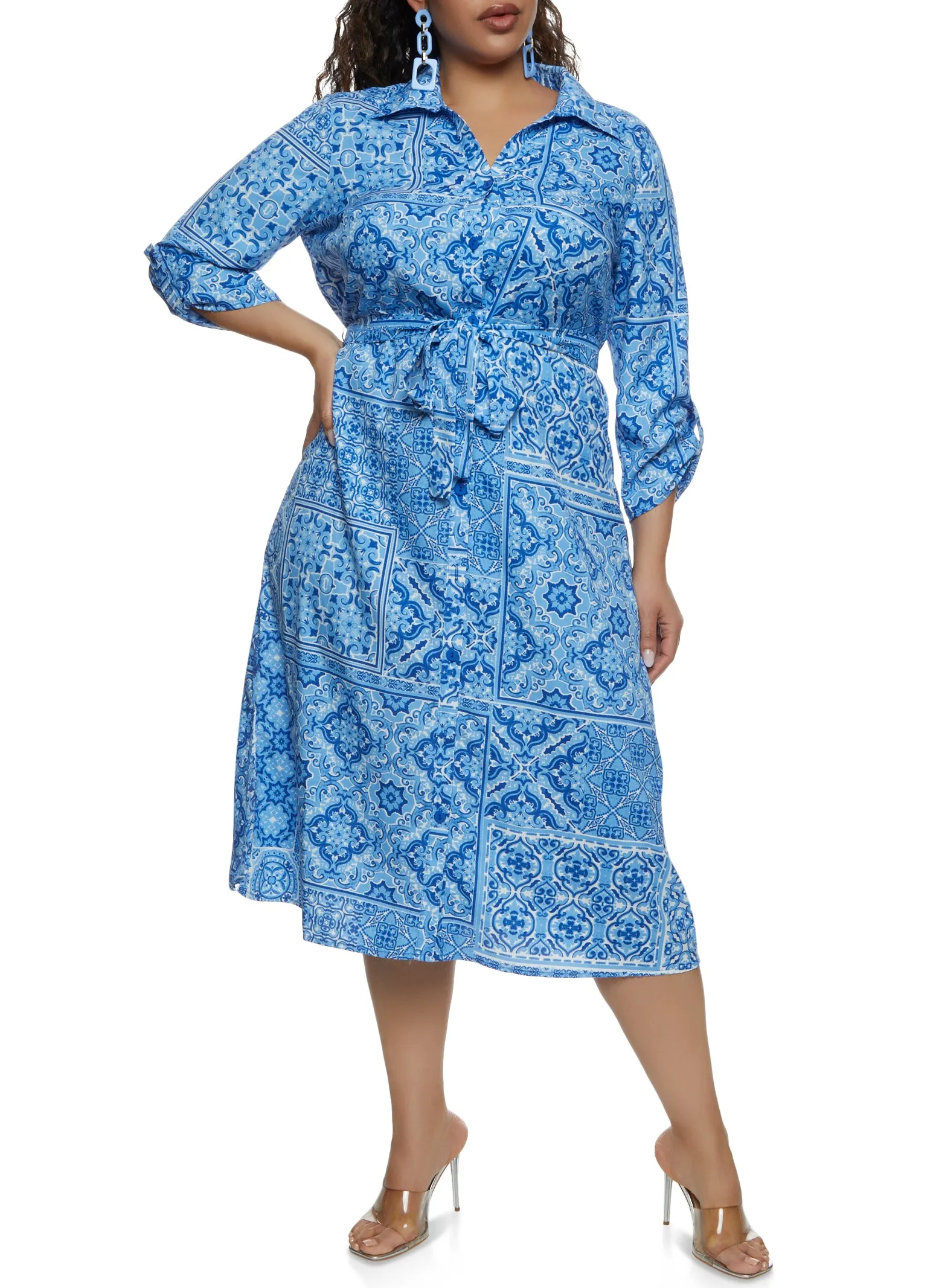 Plus Size Paisley Border Print Tie Waist Shirt Dress sold by Rainbow product image thumbnail 2