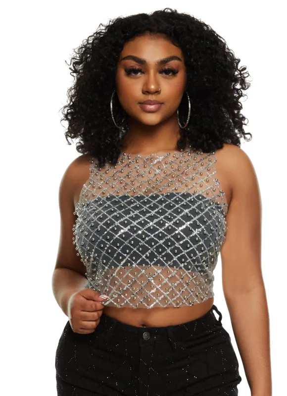 Beaded Mesh Tank Top sold by Rainbow