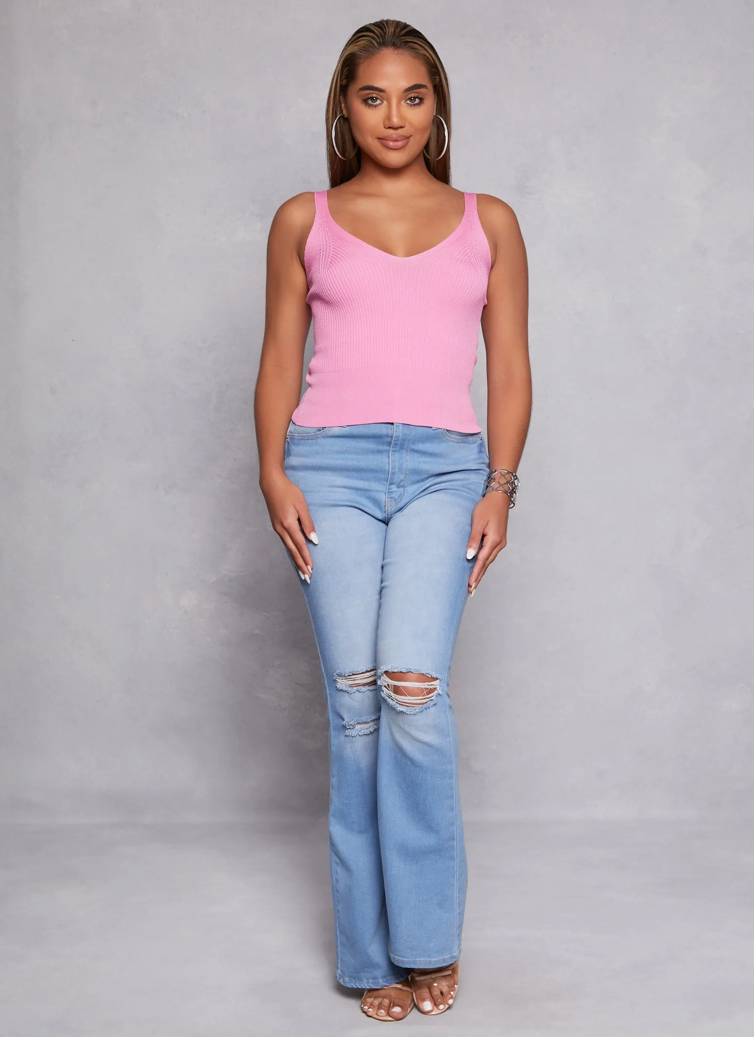 Ribbed V Neck Tank Top sold by Rainbow product image thumbnail 2
