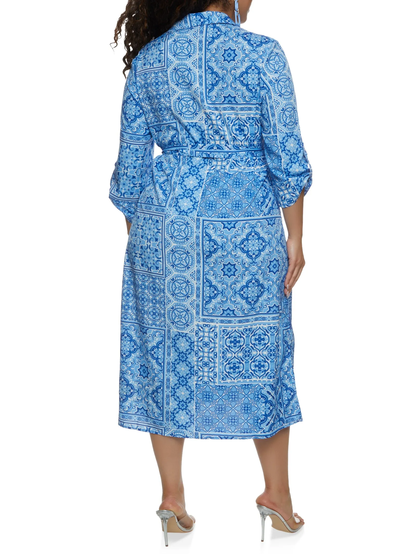 Plus Size Paisley Border Print Tie Waist Shirt Dress sold by Rainbow product image thumbnail 3