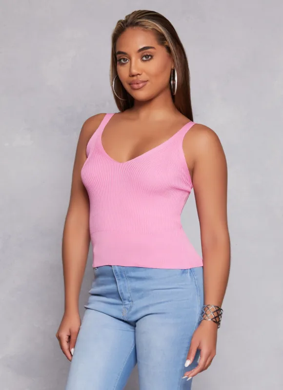 Ribbed V Neck Tank Top sold by Rainbow