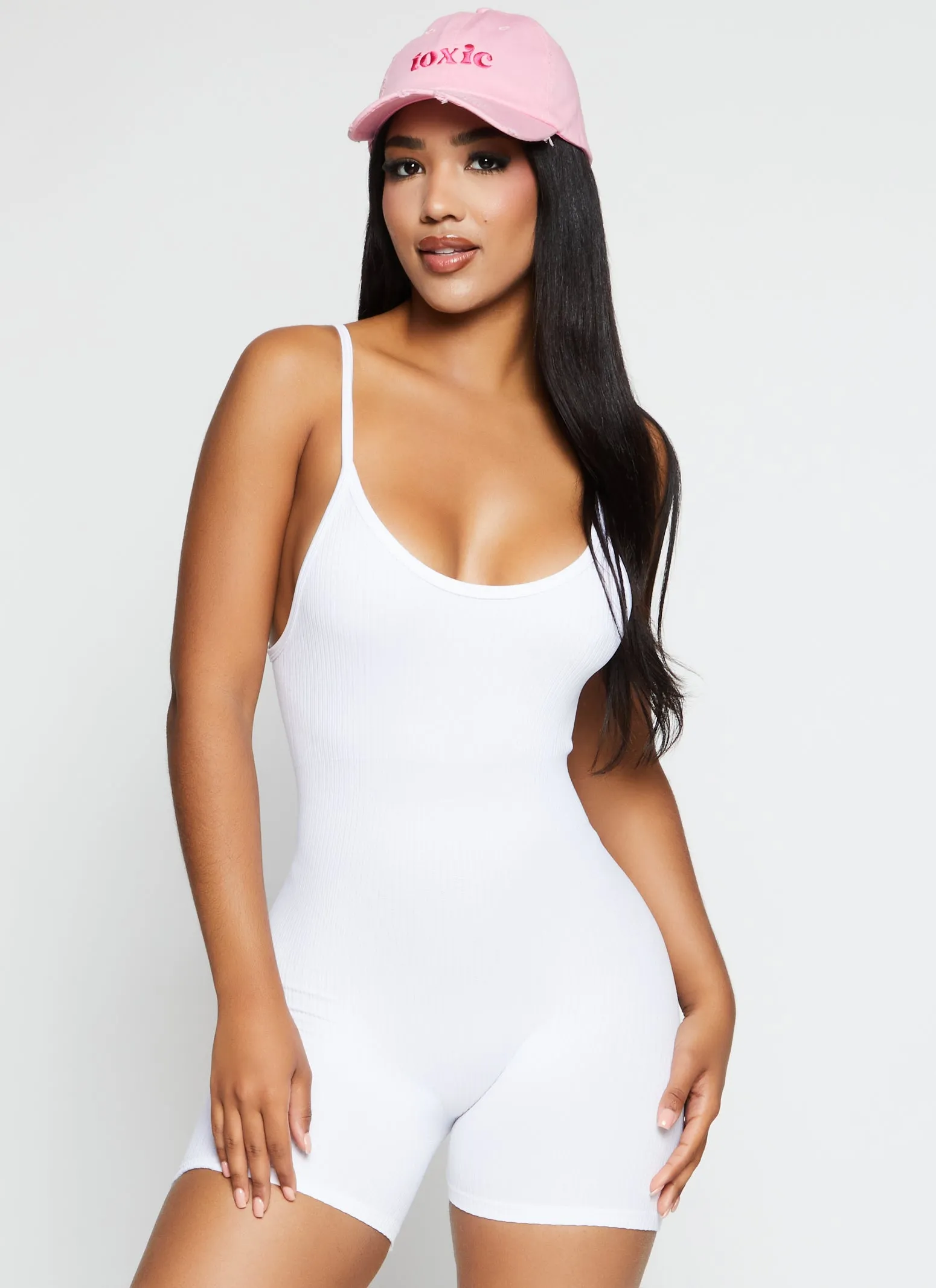 Seamless Ribbed Low Back Cami Romper sold by Rainbow