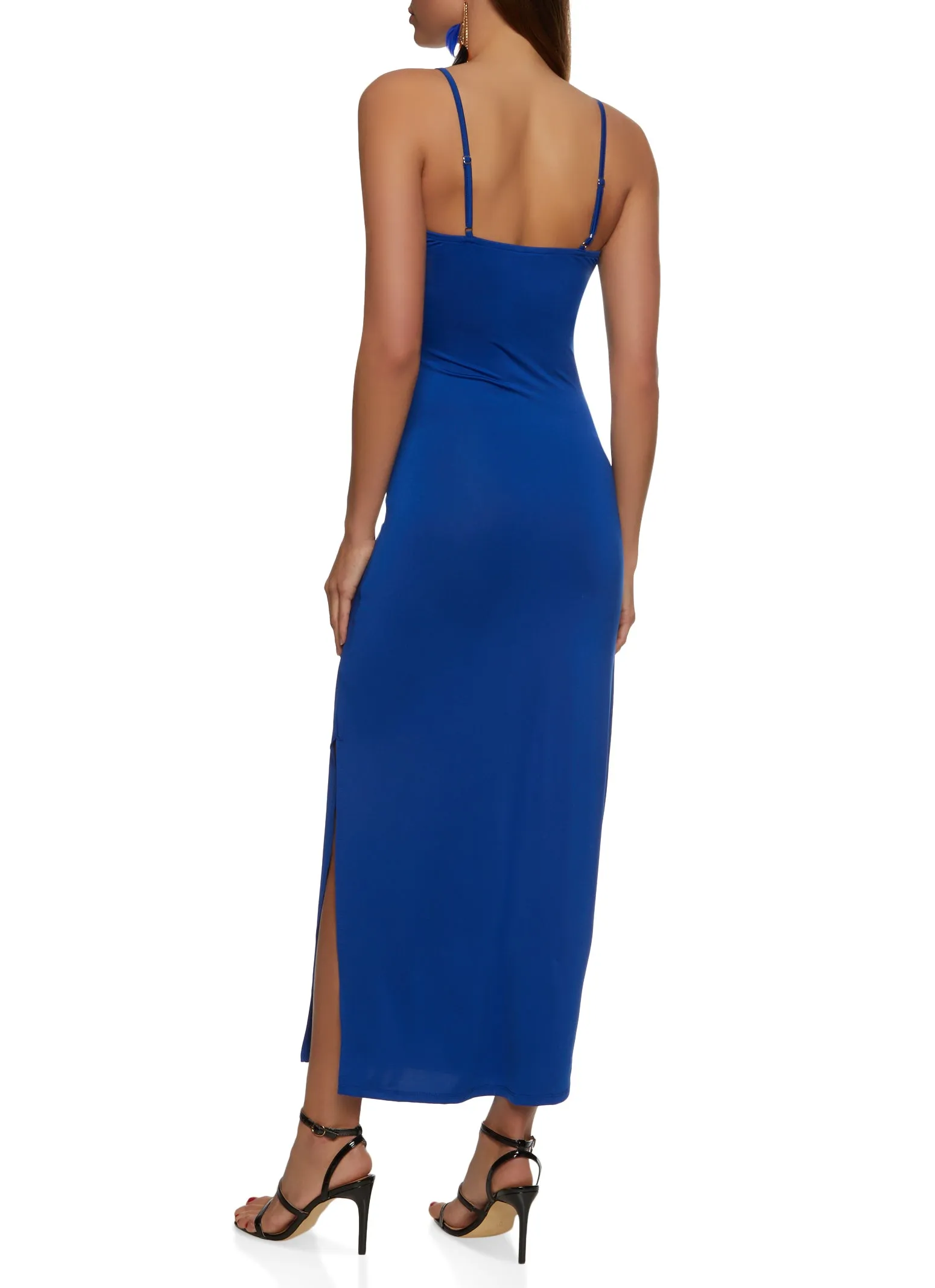 Solid V Neck Side Slit Maxi Dress sold by Rainbow product image thumbnail 3