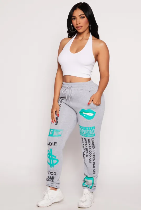 Graffiti Graphic Fleece Lined Sweatpants sold by Rainbow