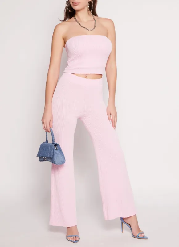 Ribbed High Waist Wide Leg Pants sold by Rainbow