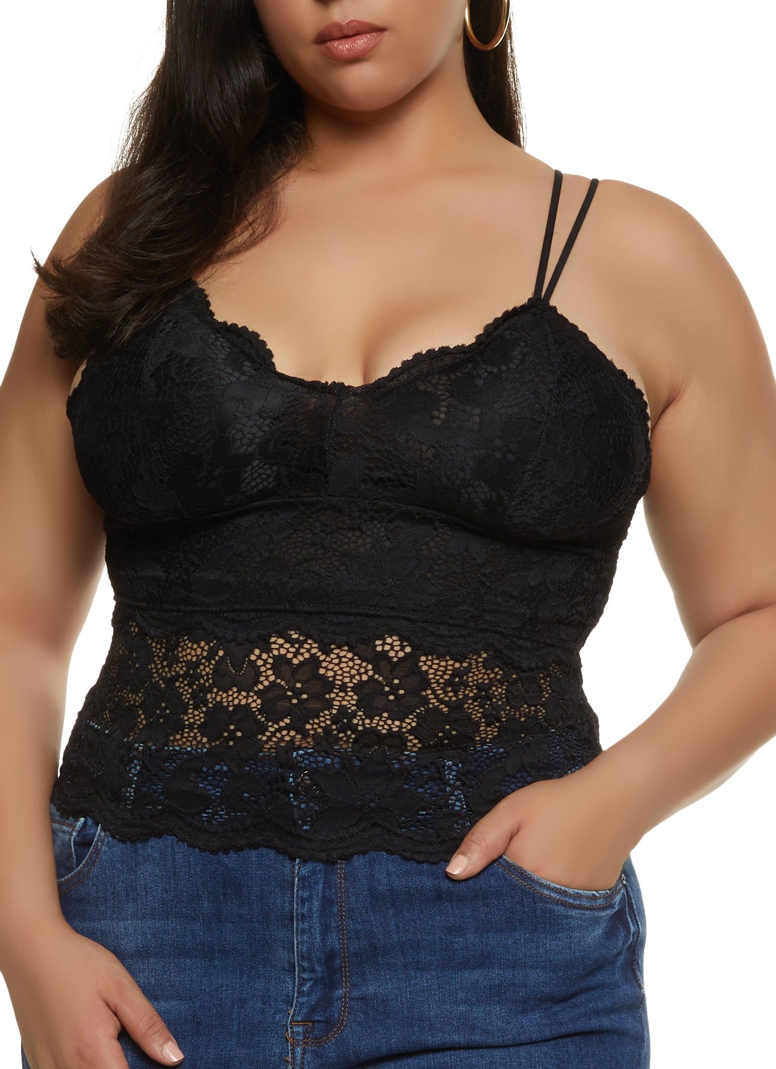 Plus Size Scalloped Lace Tiered Cami sold by Rainbow