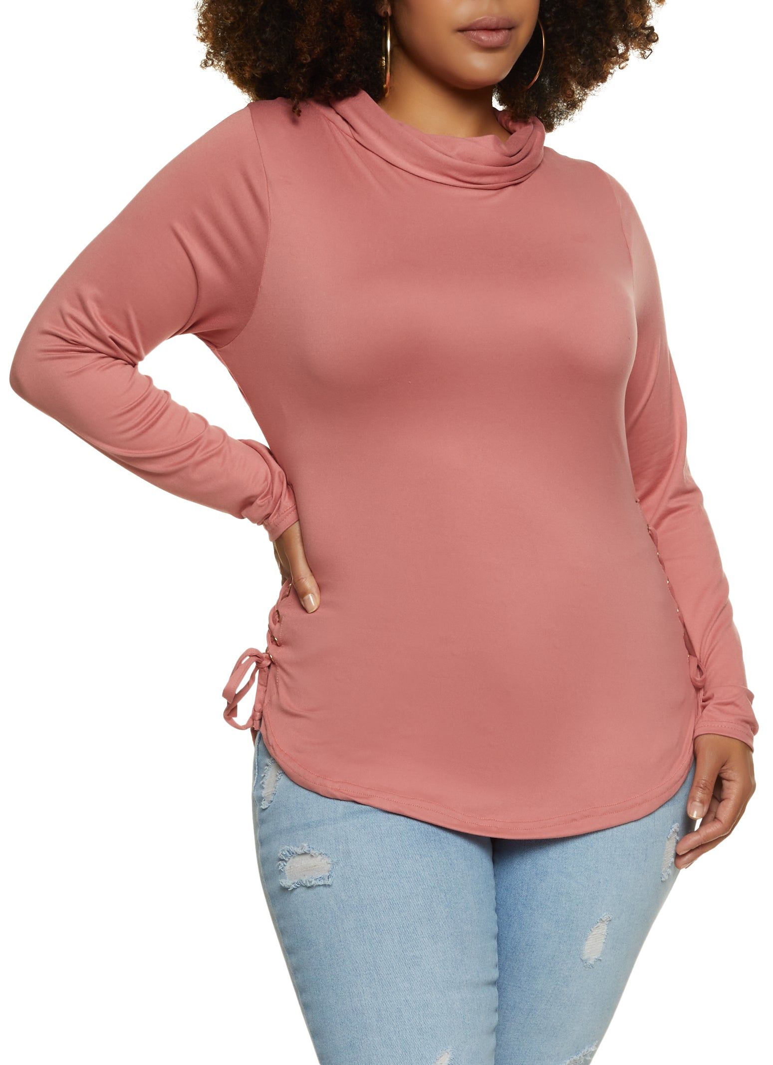 Plus Size Funnel Neck Lace Up Side Top sold by Rainbow