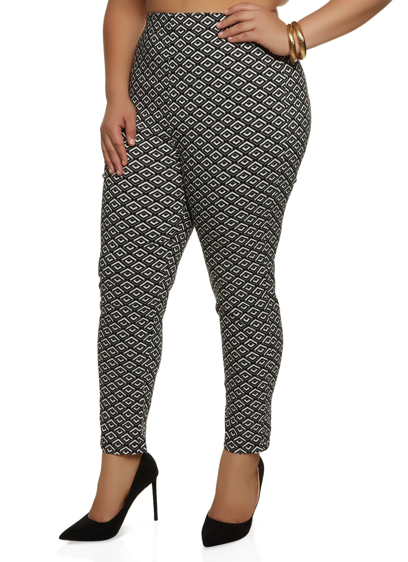 Plus Size Geometric Print Pull On Dress Pants sold by Rainbow