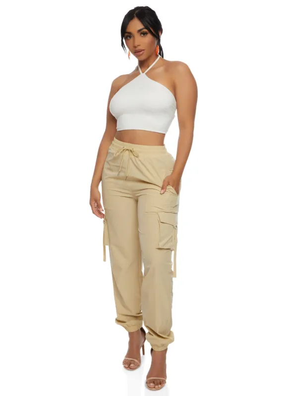 Drawstring Strappy Cargo Pocket Pants sold by Rainbow