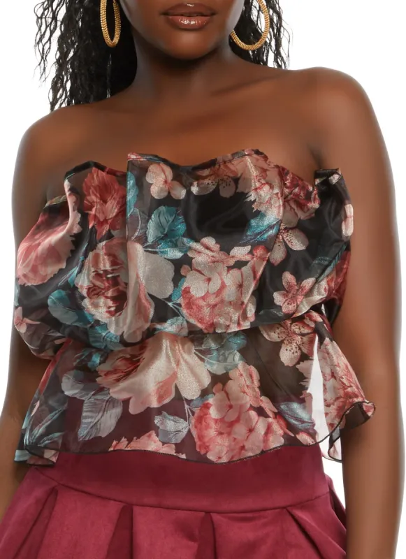 Floral Print Ruffled Organza Sleeveless Top sold by Rainbow