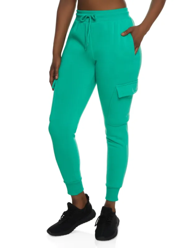 Fleece Cargo Pocket High Waist Joggers sold by Rainbow
