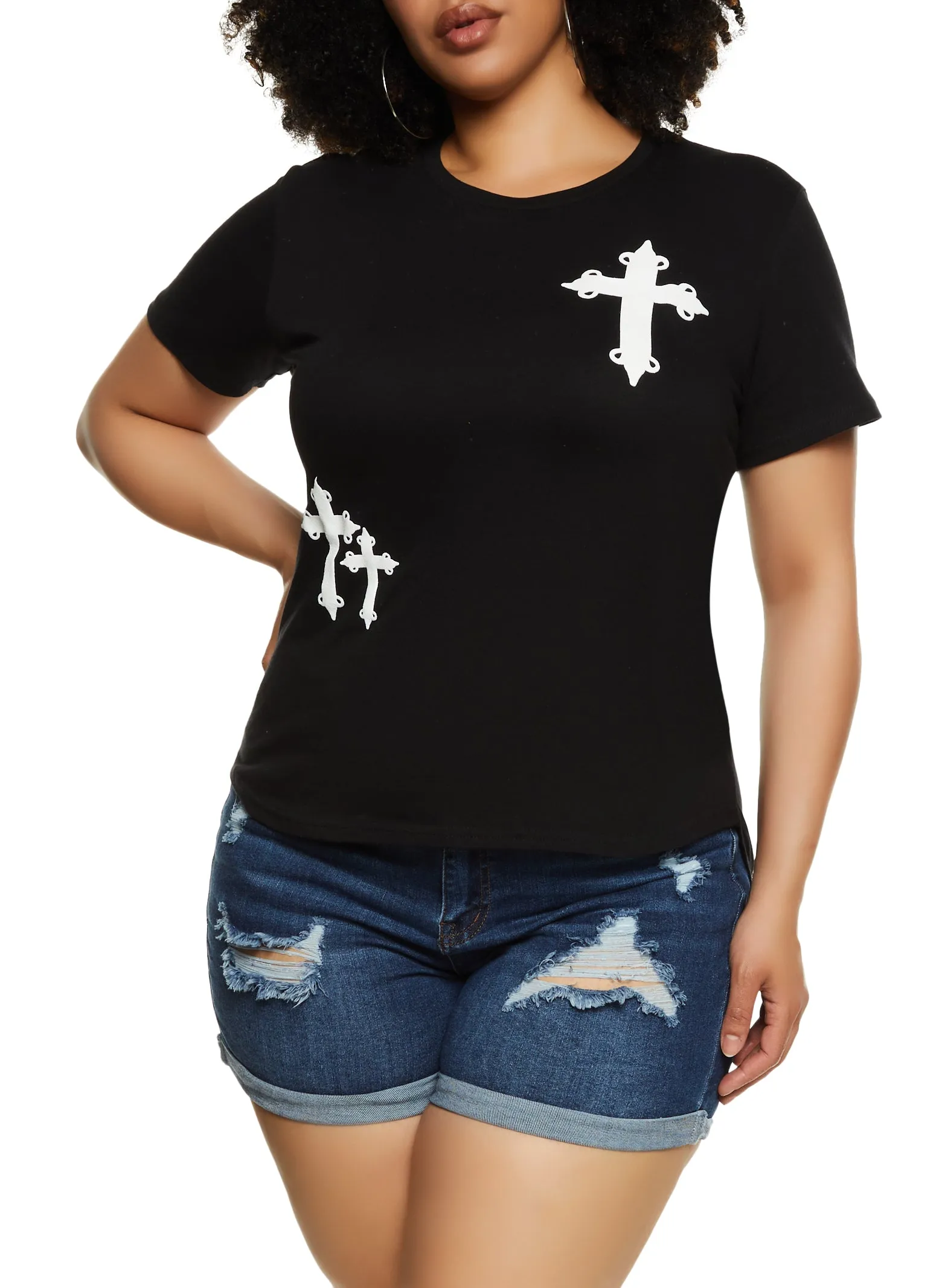 Plus Size Cross High Low Hem Graphic Tee sold by Rainbow