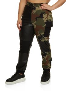 Plus Size Camo Faux Leather Color Block Joggers sold by Rainbow