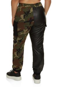 Plus Size Camo Faux Leather Color Block Joggers sold by Rainbow
