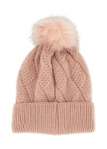 Textured Knit Rhinestone Pom Pom Beanie sold by Rainbow
