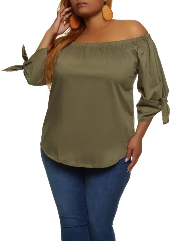 Plus Size Tie Cuff Off the Shoulder Blouse sold by Rainbow