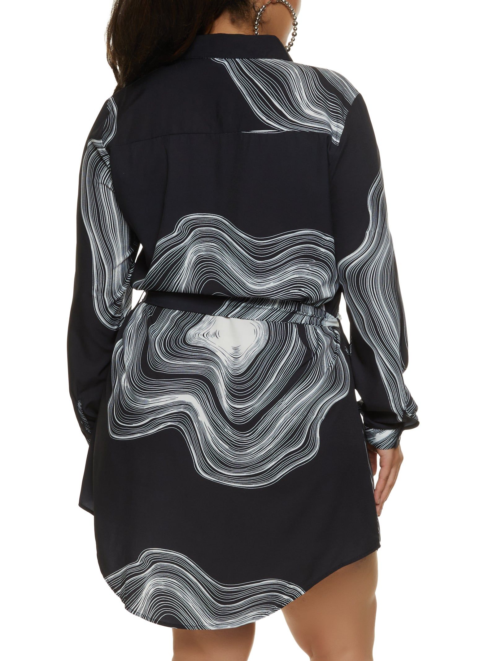 Plus Size Patterned Tie Waist Belted Shirt Dress sold by Rainbow product image thumbnail 3