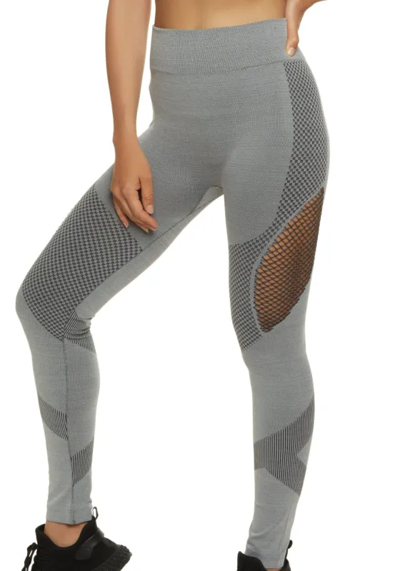 Textured Knit Fishnet Detail Leggings sold by Rainbow
