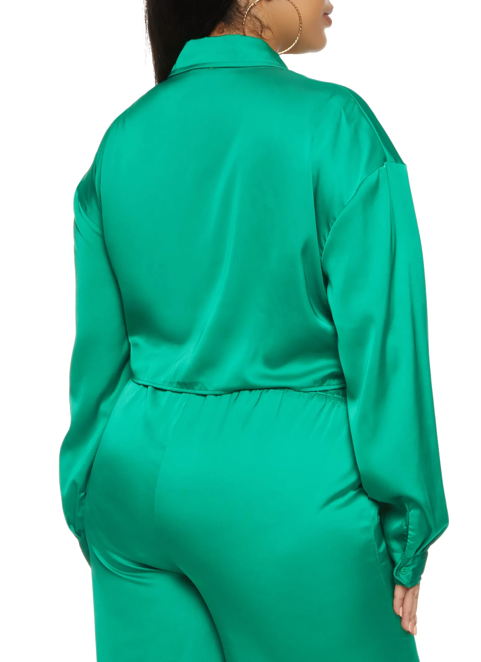 Plus Size Daisy Satin Button Front Cropped Shirt sold by Rainbow product image thumbnail 3