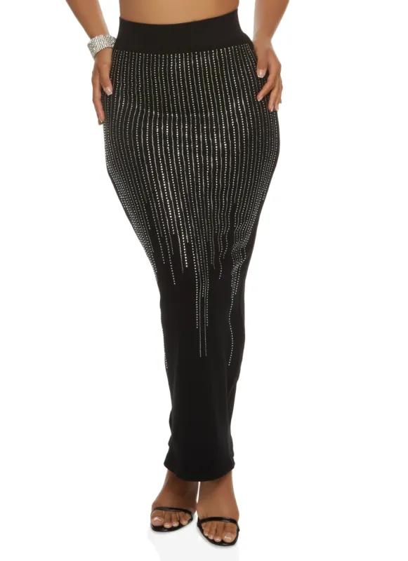 Ribbed Rhinestone High Waist Maxi Skirt sold by Rainbow