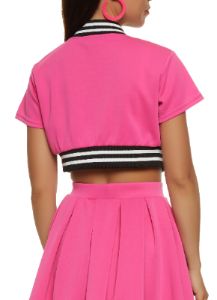 Button Front Varsity Stripe Crop Top sold by Rainbow