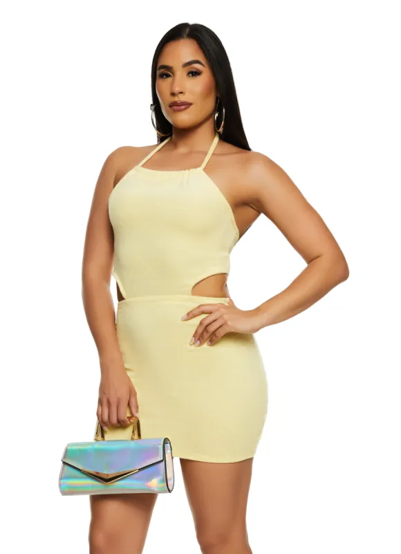 Almost Famous Terry Cloth Cut Out Halter Dress sold by Rainbow