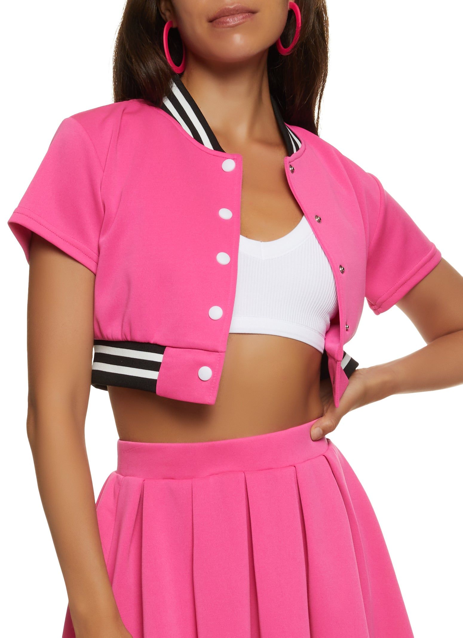 Button Front Varsity Stripe Crop Top sold by Rainbow