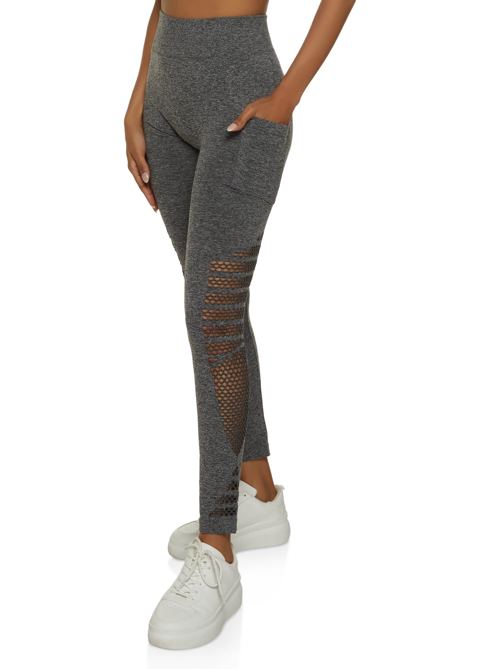 Fishnet Detail Cell Phone Pocket Leggings sold by Rainbow