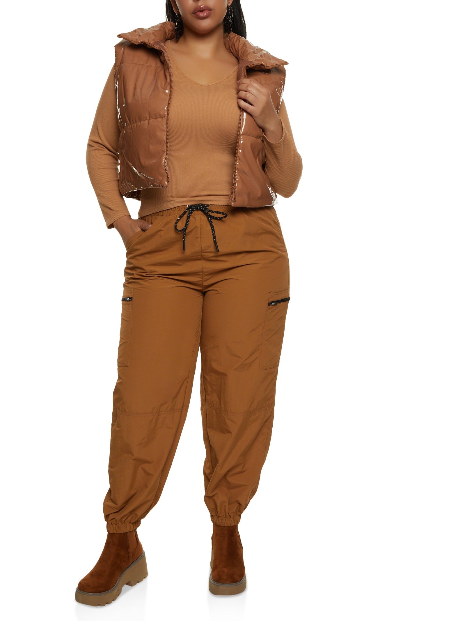 Plus Size Faux Patent Leather Puffer Vest sold by Rainbow product image thumbnail 2