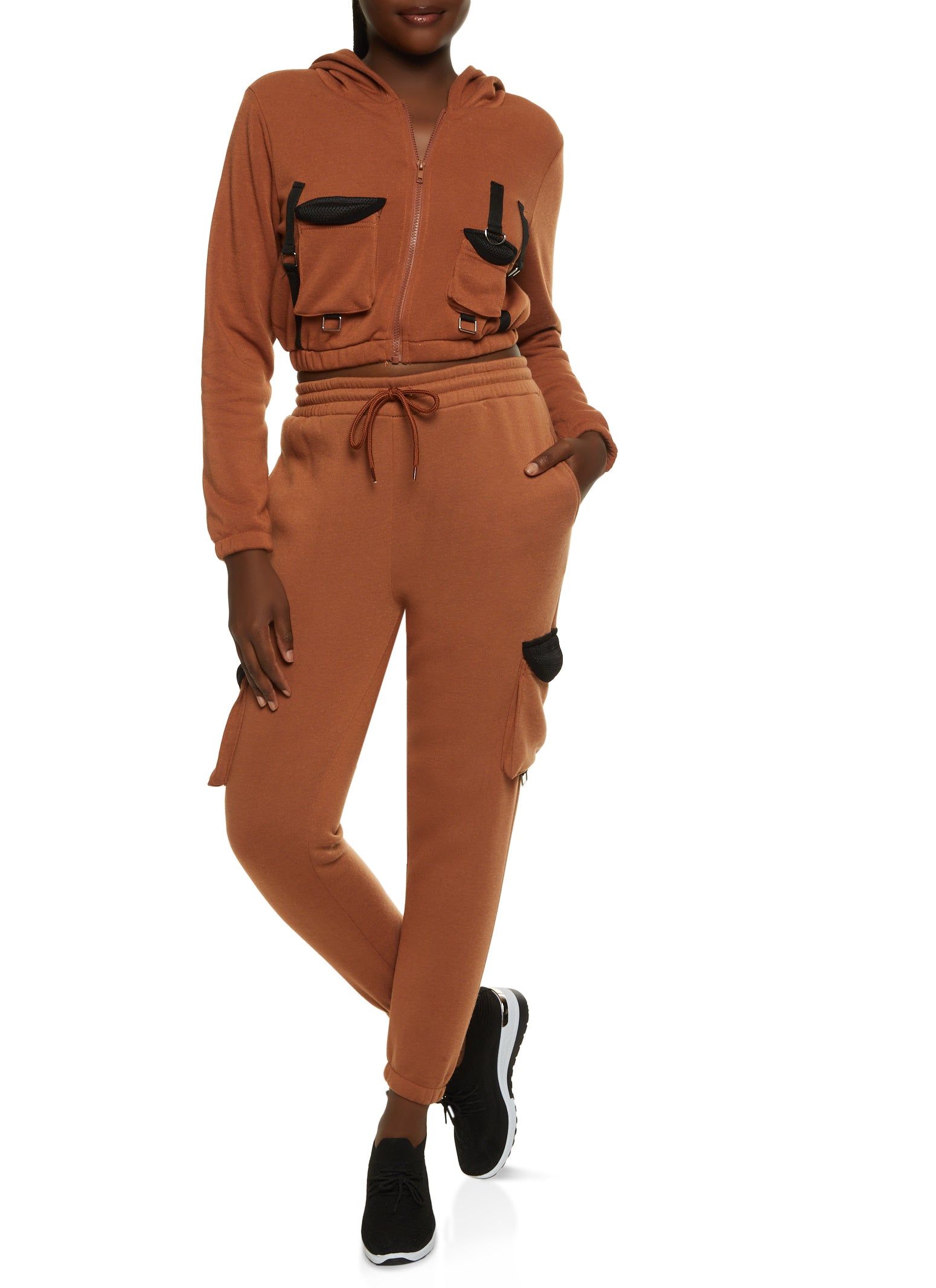 Fleece Cargo Pocket Cropped Hoodie sold by Rainbow product image thumbnail 2