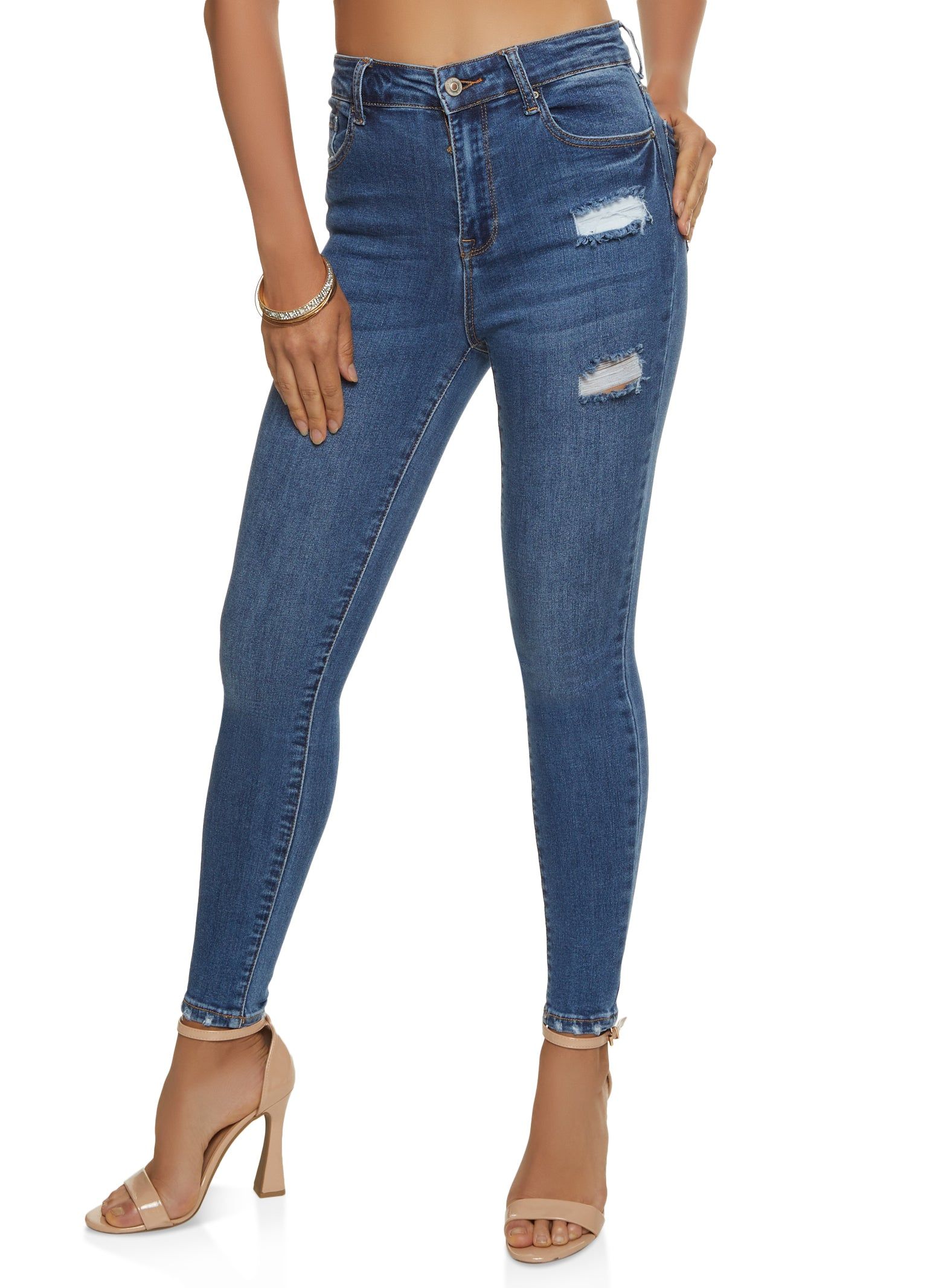 WAX Basic Distressed High Waist Skinny Jeans sold by Rainbow