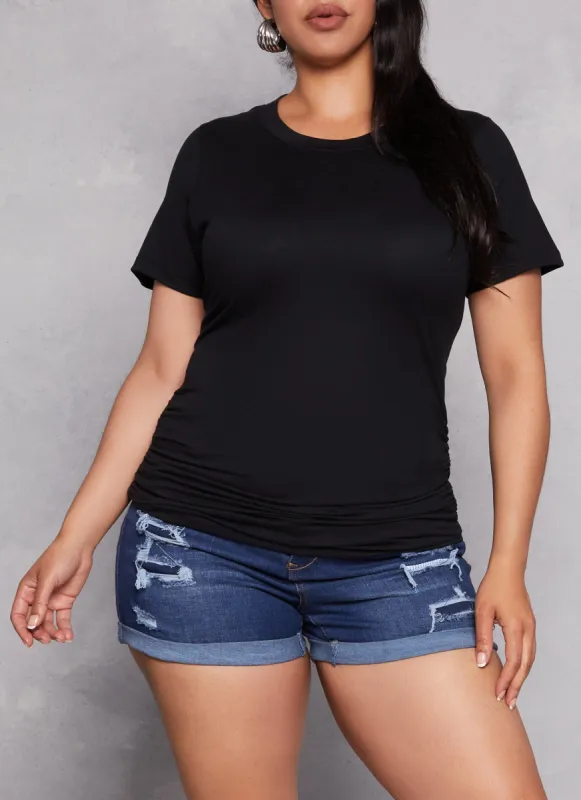 Plus Size Basic Ruched Side Crew Neck Tee sold by Rainbow