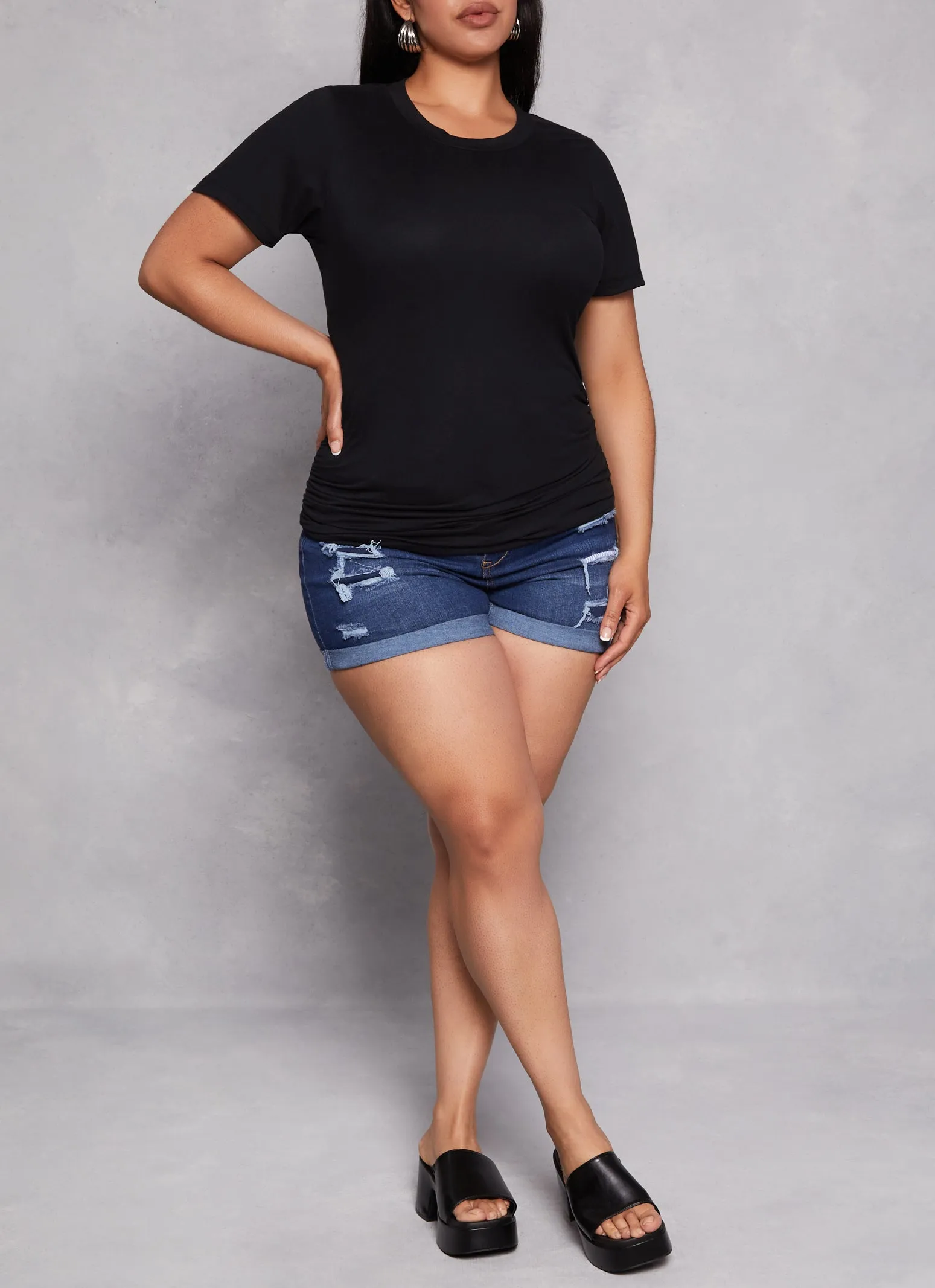 Plus Size Basic Ruched Side Crew Neck Tee sold by Rainbow product image thumbnail 2