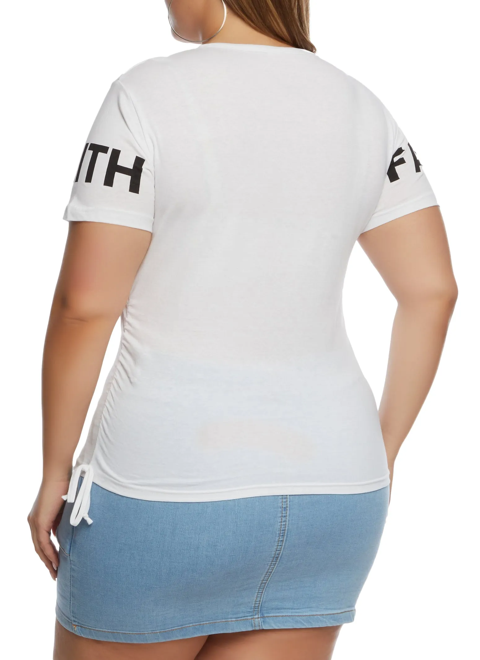 Plus Size Sequin Faith Hope Love Ruched Graphic T Shirt sold by Rainbow product image thumbnail 3